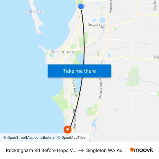 Rockingham Rd Before Hope Valley Rd to Singleton WA Australia map