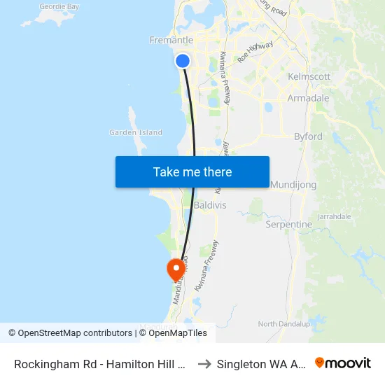 Rockingham Rd - Hamilton Hill Shopping Ctr to Singleton WA Australia map