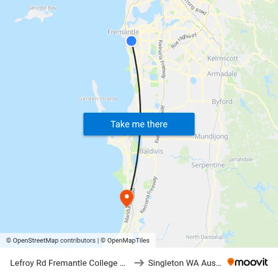 Lefroy Rd Fremantle College Stand 1 to Singleton WA Australia map