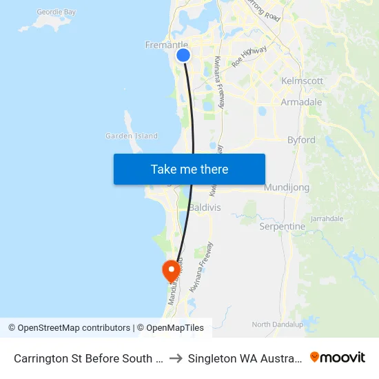 Carrington St Before South St to Singleton WA Australia map