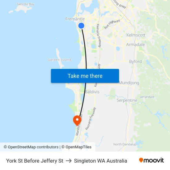 York St Before Jeffery St to Singleton WA Australia map