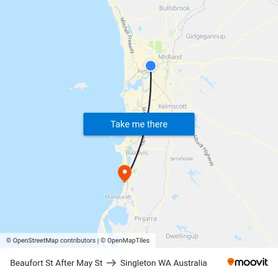 Beaufort St After May St to Singleton WA Australia map