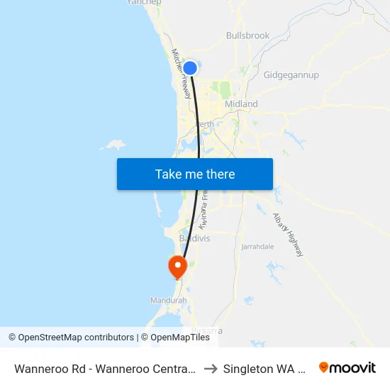 Wanneroo Rd - Wanneroo Central Shopping Ctr to Singleton WA Australia map