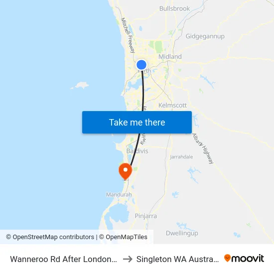 Wanneroo Rd After London St to Singleton WA Australia map