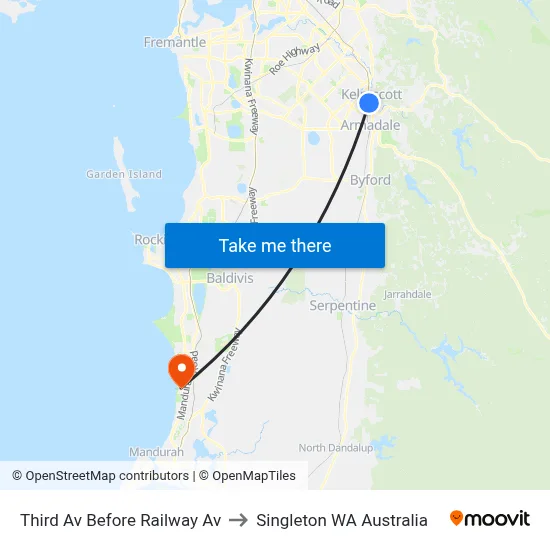Third Av Before Railway Av to Singleton WA Australia map