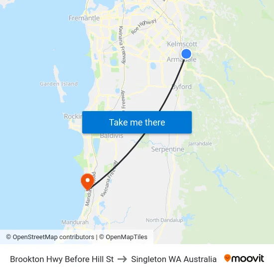 Brookton Hwy Before Hill St to Singleton WA Australia map