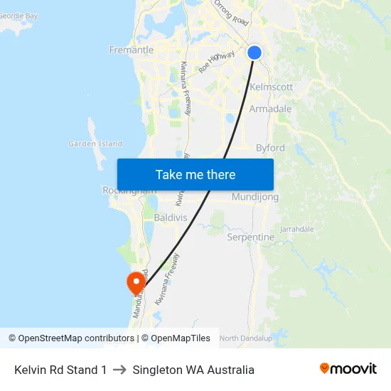 Kelvin Rd Stand 1 to Singleton WA Australia map