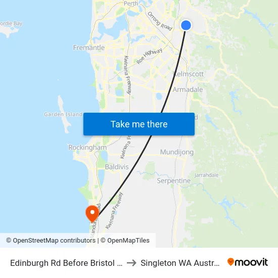 Edinburgh Rd Before Bristol Wy to Singleton WA Australia map