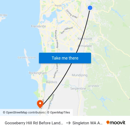 Gooseberry Hill Rd Before Landsdowne Rd to Singleton WA Australia map