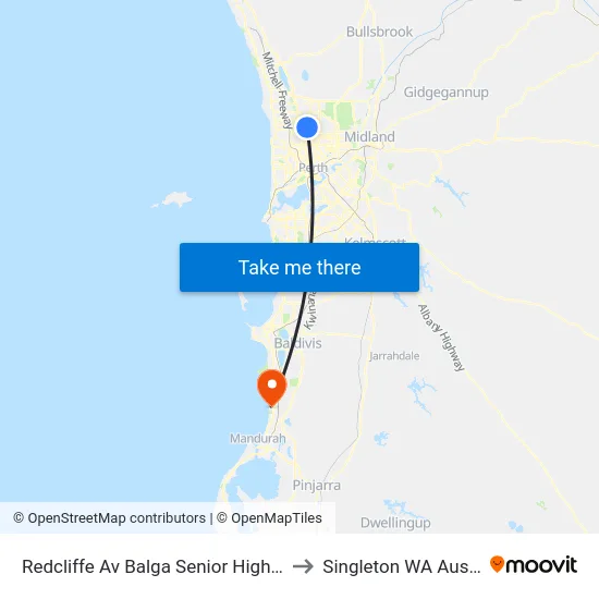 Redcliffe Av Balga Senior High School to Singleton WA Australia map