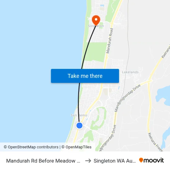 Mandurah Rd Before Meadow Springs Dr to Singleton WA Australia map