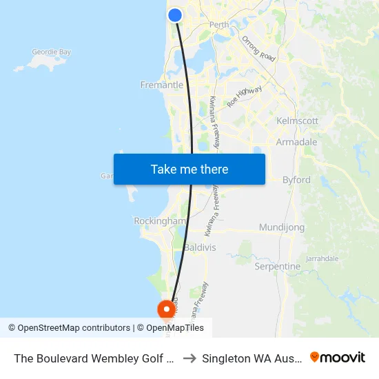 The Boulevard   Wembley Golf Course to Singleton WA Australia map