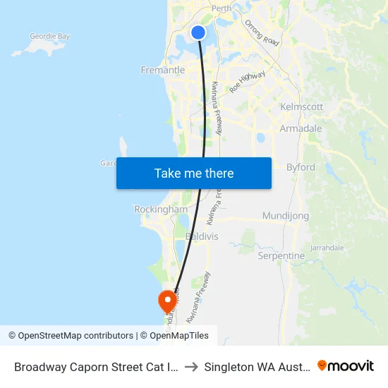Broadway   Caporn Street Cat Id 124 to Singleton WA Australia map