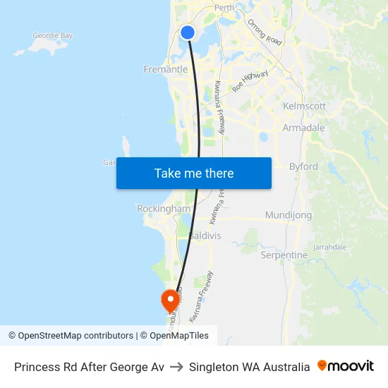Princess Rd After George Av to Singleton WA Australia map
