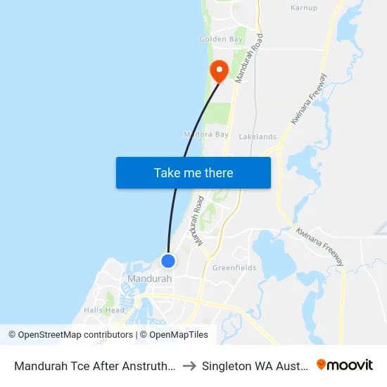 Mandurah Tce After Anstruther Rd to Singleton WA Australia map