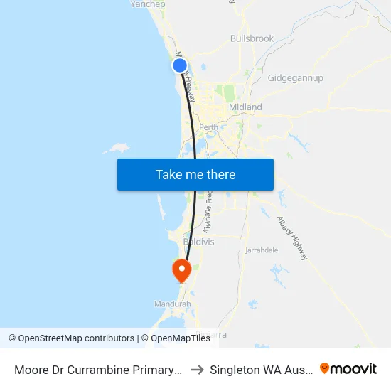 Moore Dr Currambine Primary School to Singleton WA Australia map