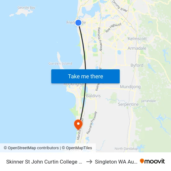 Skinner St John Curtin College Of the Arts to Singleton WA Australia map