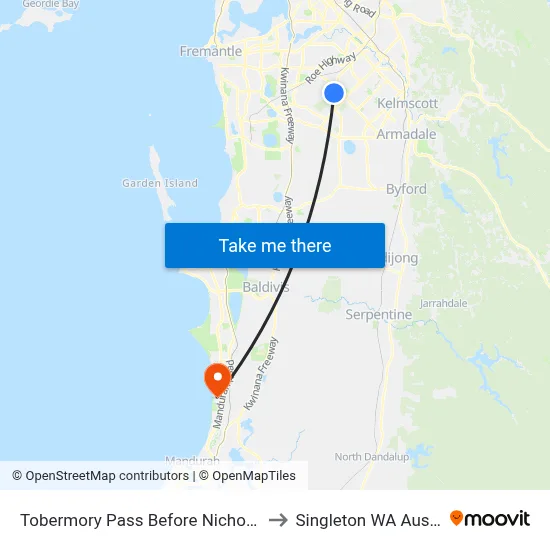 Tobermory Pass Before Nicholson Rd to Singleton WA Australia map