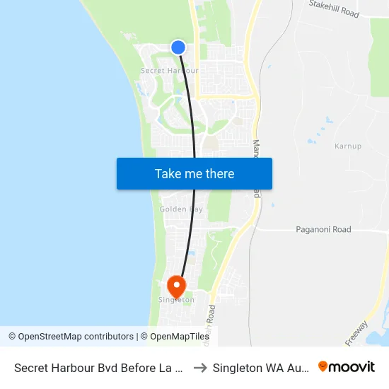 Secret Harbour Bvd Before La Spezia Dr to Singleton WA Australia map