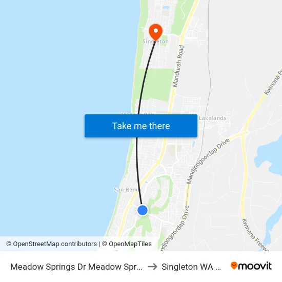 Meadow Springs Dr Meadow Springs Golf Club to Singleton WA Australia map
