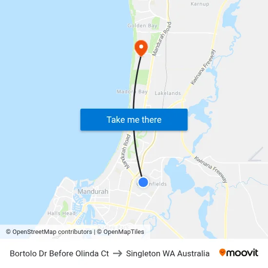 Bortolo Dr Before Olinda Ct to Singleton WA Australia map