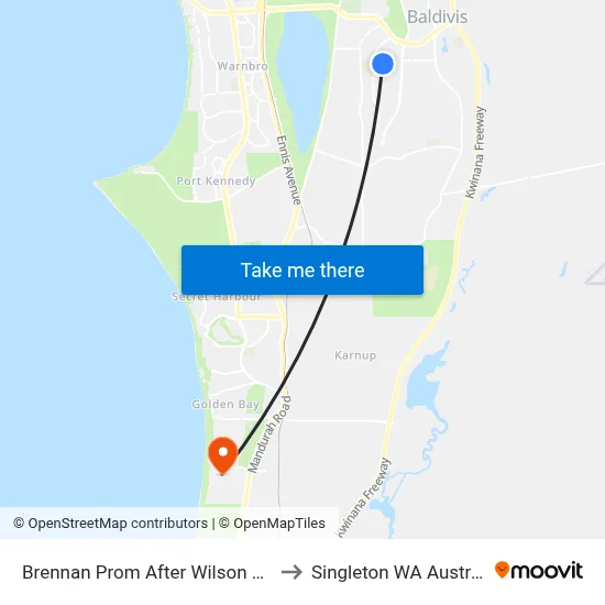 Brennan Prom After Wilson Pass to Singleton WA Australia map