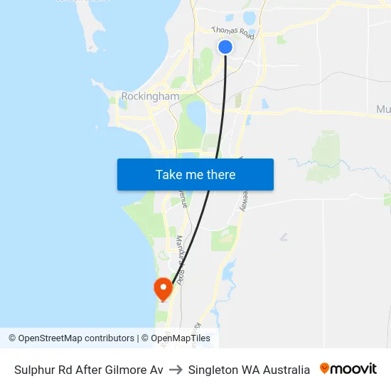 Sulphur Rd After Gilmore Av to Singleton WA Australia map