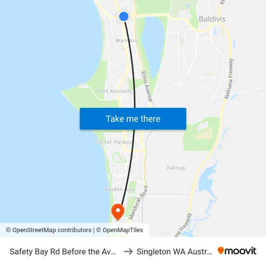Safety Bay Rd Before the Avenue to Singleton WA Australia map