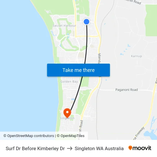 Surf Dr Before Kimberley Dr to Singleton WA Australia map