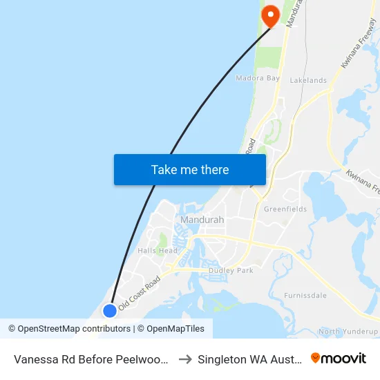 Vanessa Rd Before Peelwood Pde to Singleton WA Australia map