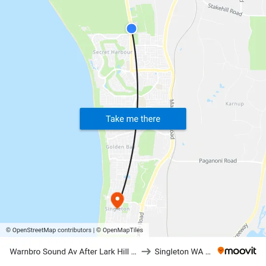 Warnbro Sound Av After Lark Hill Sports Complex to Singleton WA Australia map