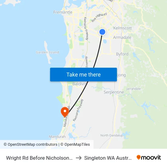 Wright Rd Before Nicholson Rd to Singleton WA Australia map
