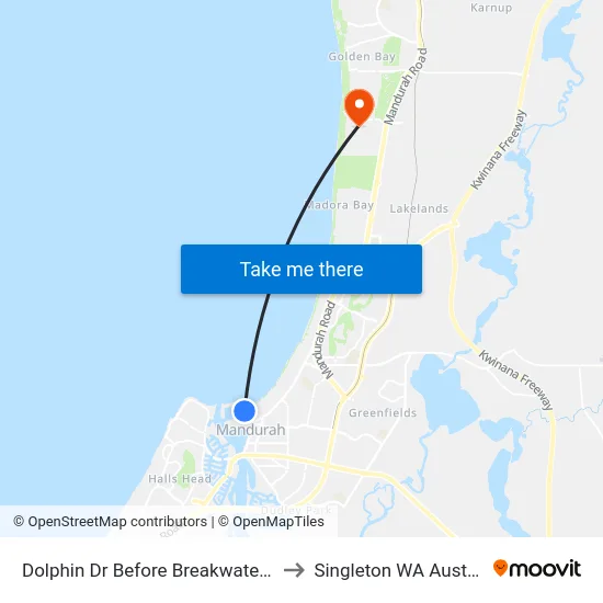 Dolphin Dr Before Breakwater Pde to Singleton WA Australia map