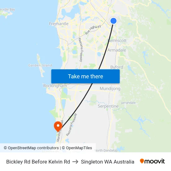 Bickley Rd Before Kelvin Rd to Singleton WA Australia map