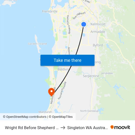 Wright Rd Before Shepherd Ct to Singleton WA Australia map