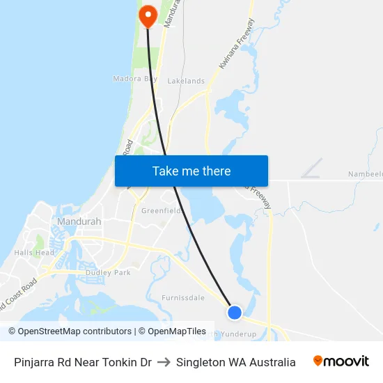 Pinjarra Rd Near Tonkin Dr to Singleton WA Australia map