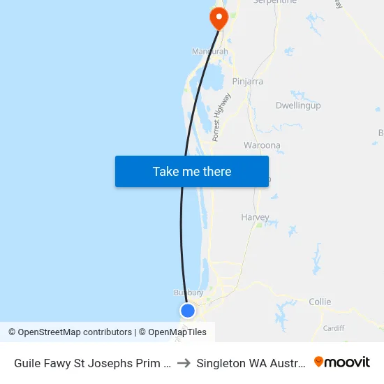 Guile Fawy St Josephs Prim Sch to Singleton WA Australia map