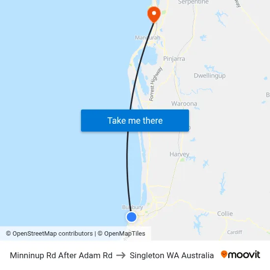 Minninup Rd After Adam Rd to Singleton WA Australia map