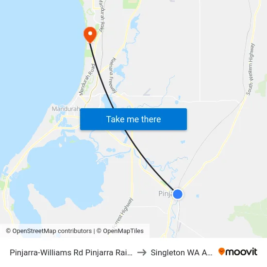 Pinjarra-Williams Rd Pinjarra Railway Station to Singleton WA Australia map
