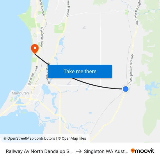 Railway Av North Dandalup Station to Singleton WA Australia map