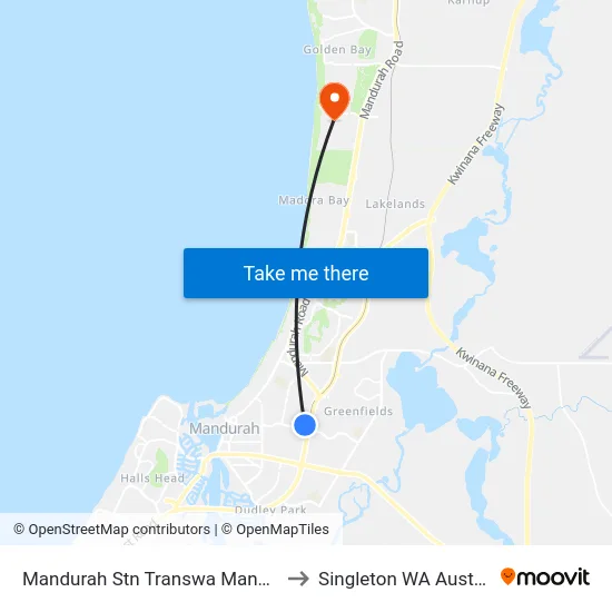 Mandurah Stn Transwa Mandurah to Singleton WA Australia map