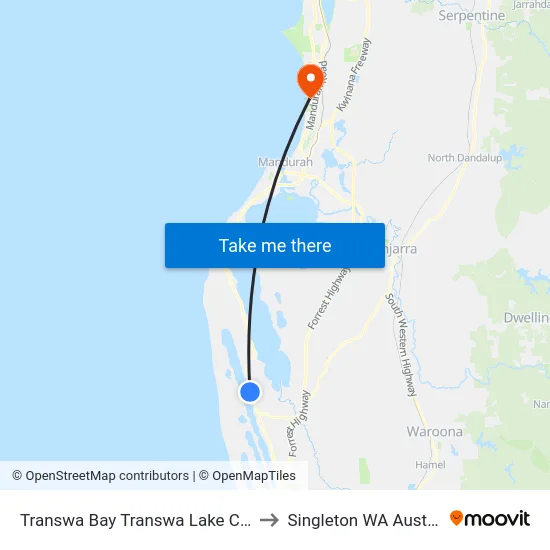 Transwa Bay Transwa Lake Clifton to Singleton WA Australia map