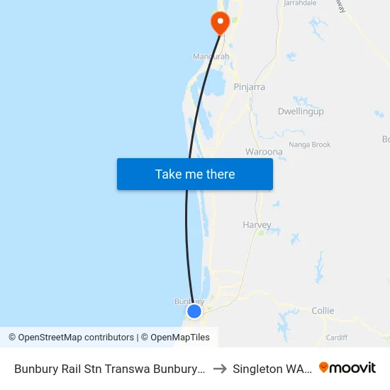 Bunbury Rail Stn Transwa Bunbury Passenger Terminal to Singleton WA Australia map