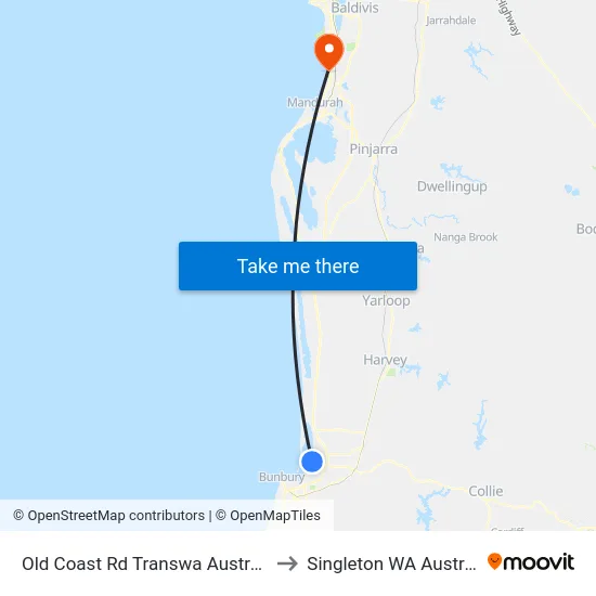 Old Coast Rd Transwa Australind to Singleton WA Australia map