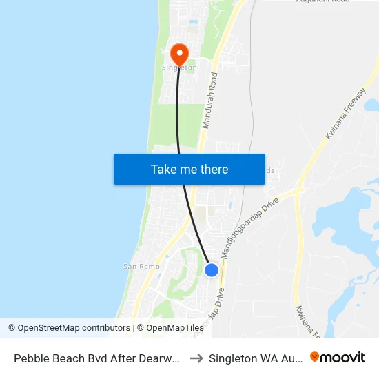 Pebble Beach Bvd After Dearwood Glade to Singleton WA Australia map