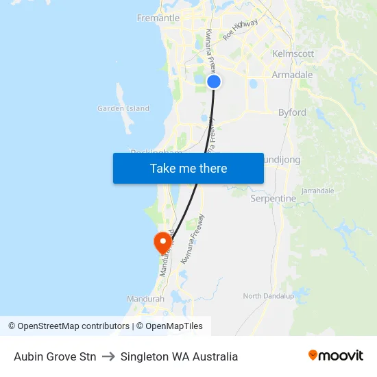 Aubin Grove Stn to Singleton WA Australia map
