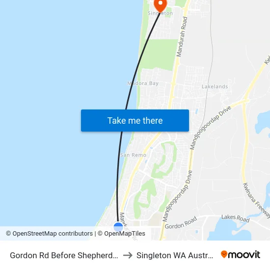 Gordon Rd Before Shepherd Rd to Singleton WA Australia map