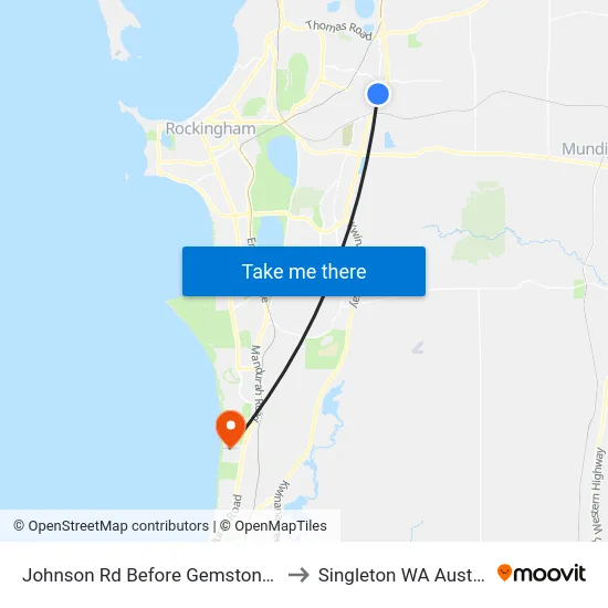 Johnson Rd Before Gemstone Pde to Singleton WA Australia map