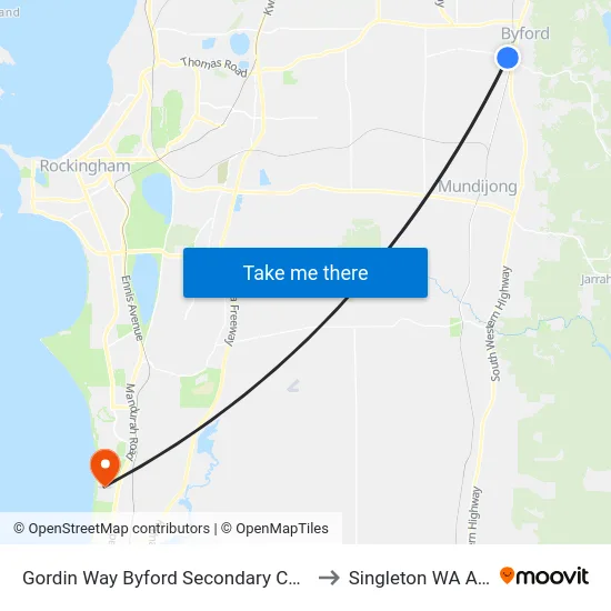 Gordin Way Byford Secondary College Stand 2 to Singleton WA Australia map