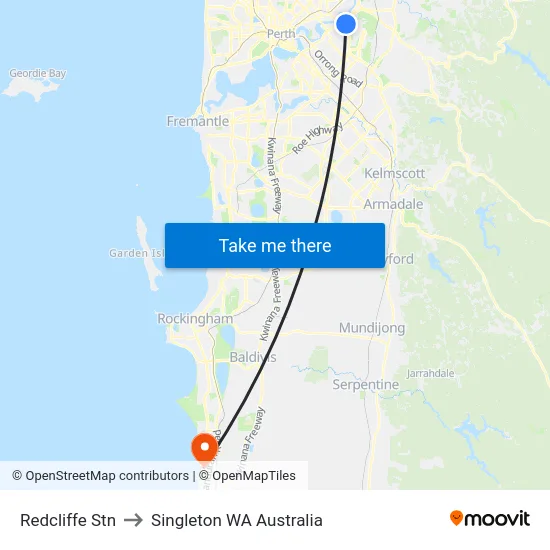 Redcliffe Stn to Singleton WA Australia map